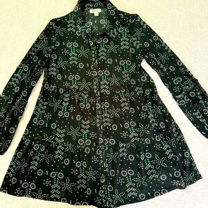 NWOT Macys Style & Co. Small Green Floral Button front tiered mesh peplum hem